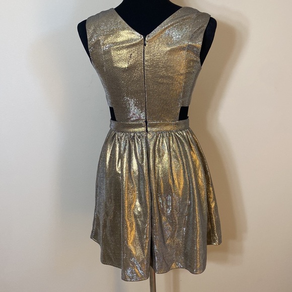 Metallic Gold fit and flare cut out mini party dress - Picture 3 of 6